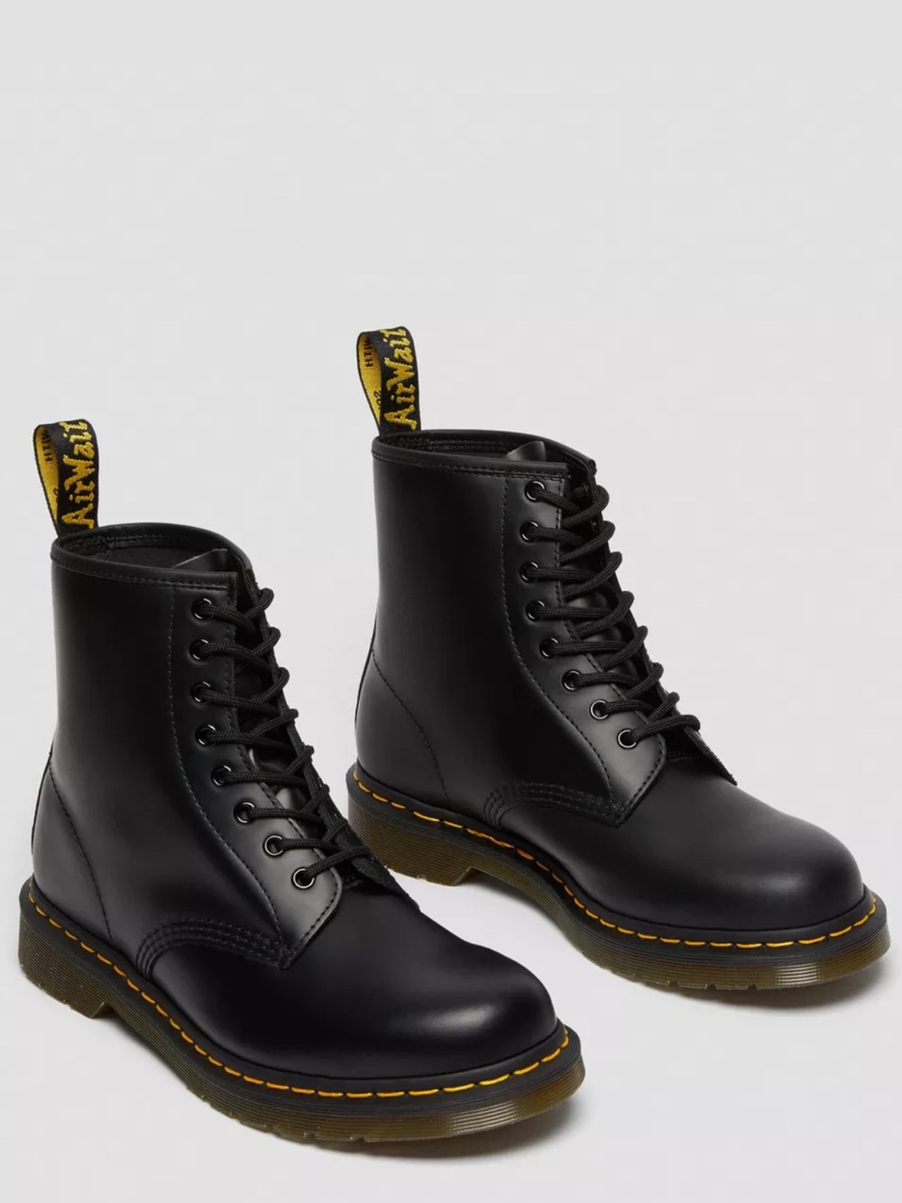 Doc Martens Black Leather Lace-Up Boots w/Yellow Stitching (Women’s U.S. Size 7)